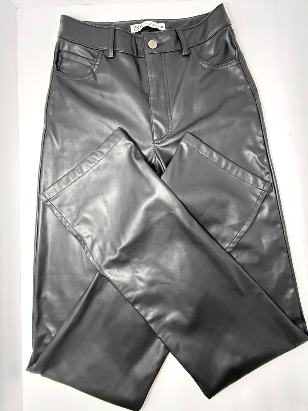 Zara Black Faux Leather Straight Leg Pants